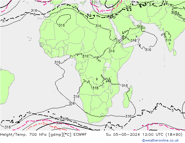 Hoogte/Temp. 700 hPa ECMWF zo 05.05.2024 12 UTC