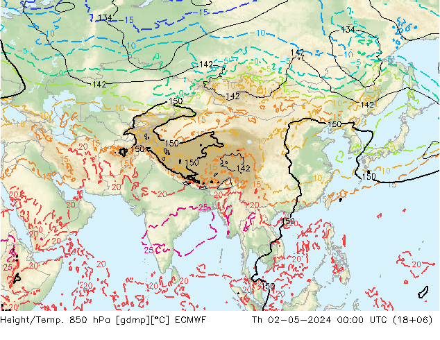 Z500/Yağmur (+YB)/Z850 ECMWF Per 02.05.2024 00 UTC