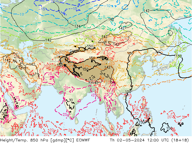 Z500/Rain (+SLP)/Z850 ECMWF Th 02.05.2024 12 UTC