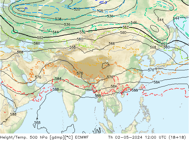 Z500/Rain (+SLP)/Z850 ECMWF Th 02.05.2024 12 UTC