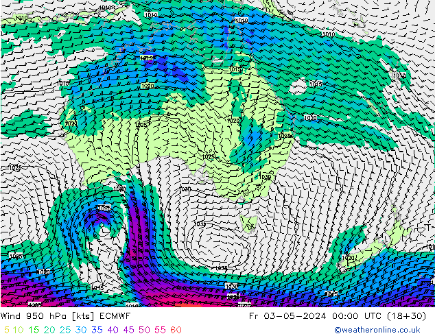 Wind 950 hPa ECMWF Fr 03.05.2024 00 UTC