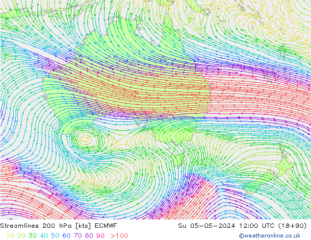 Streamlines 200 hPa ECMWF Su 05.05.2024 12 UTC