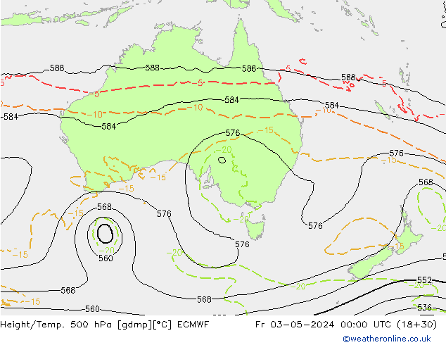 Z500/Yağmur (+YB)/Z850 ECMWF Cu 03.05.2024 00 UTC