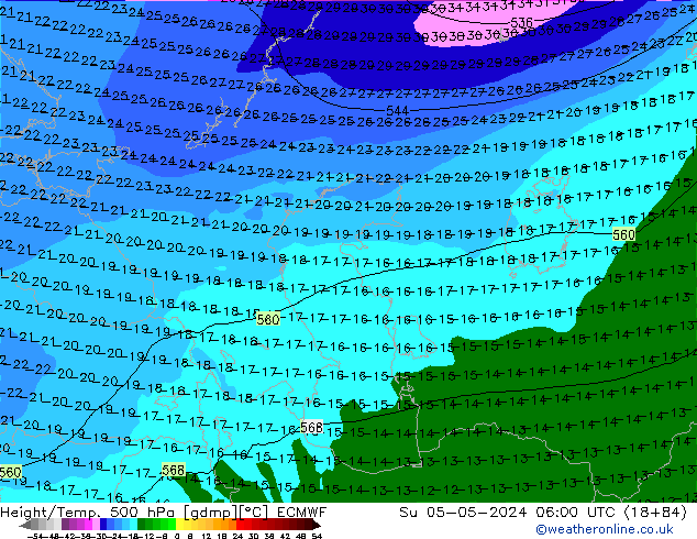 Z500/Rain (+SLP)/Z850 ECMWF dom 05.05.2024 06 UTC