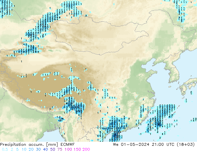 Precipitation accum. ECMWF 星期三 01.05.2024 21 UTC