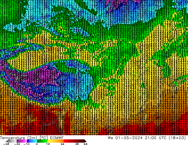 温度图 ECMWF 星期三 01.05.2024 21 UTC