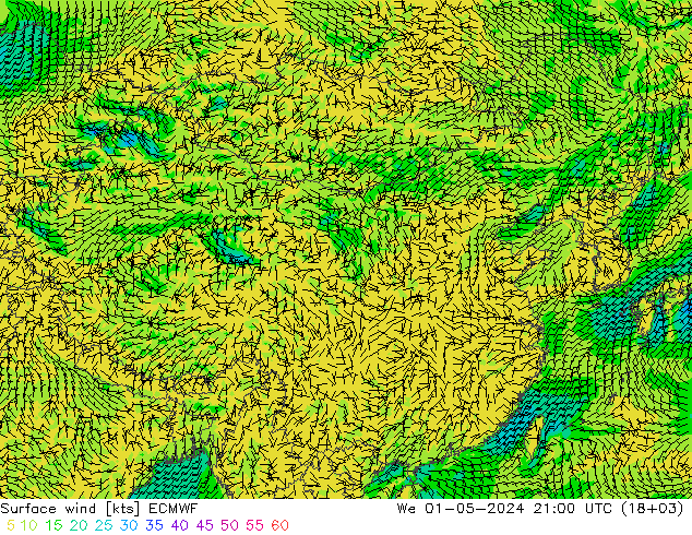 风 10 米 ECMWF 星期三 01.05.2024 21 UTC