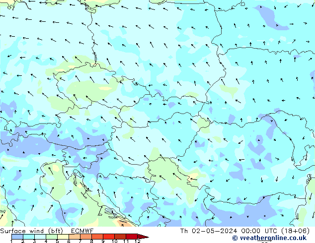 ве�Bе�@ 10 m (bft) ECMWF чт 02.05.2024 00 UTC