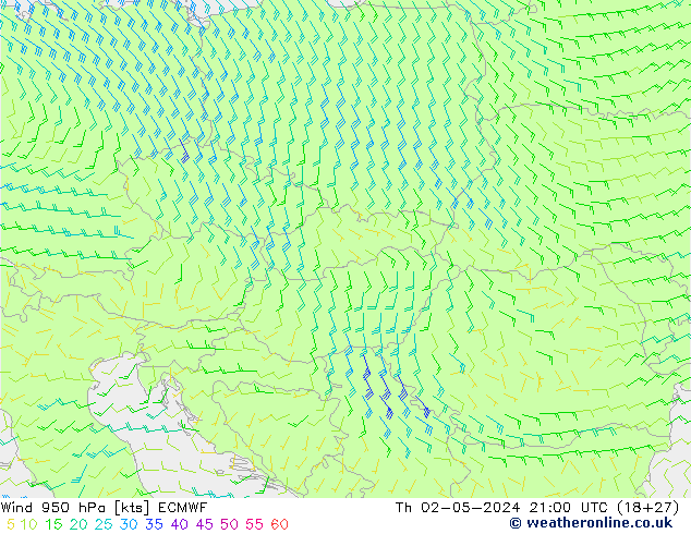 Rüzgar 950 hPa ECMWF Per 02.05.2024 21 UTC