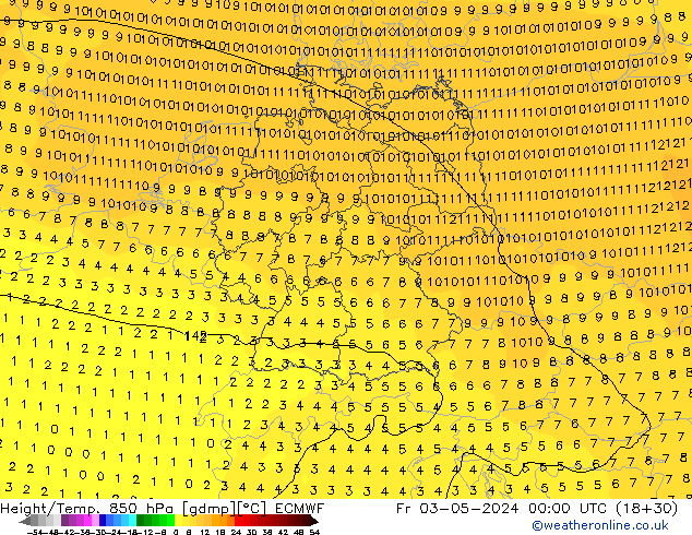 Z500/Rain (+SLP)/Z850 ECMWF ven 03.05.2024 00 UTC