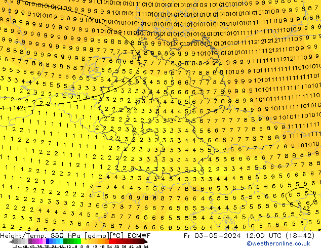 Z500/Rain (+SLP)/Z850 ECMWF vie 03.05.2024 12 UTC