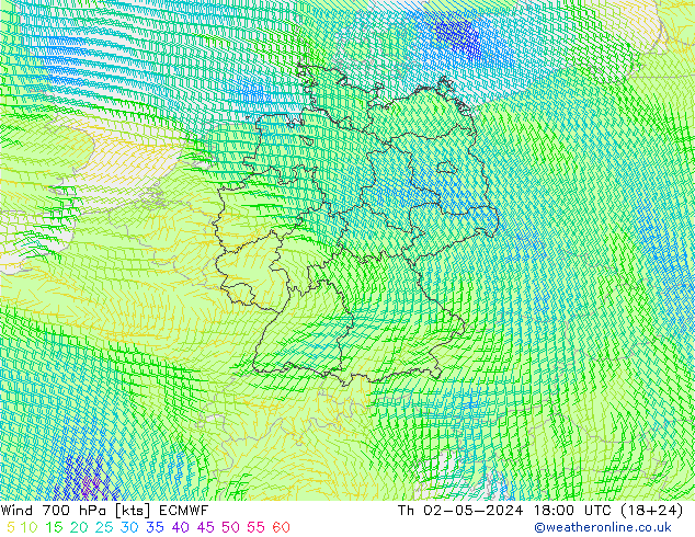 Vent 700 hPa ECMWF jeu 02.05.2024 18 UTC