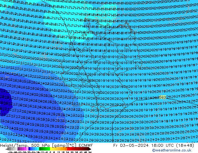 Z500/Yağmur (+YB)/Z850 ECMWF Cu 03.05.2024 18 UTC