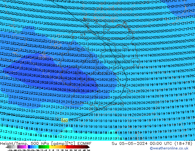 Z500/Rain (+SLP)/Z850 ECMWF Su 05.05.2024 00 UTC