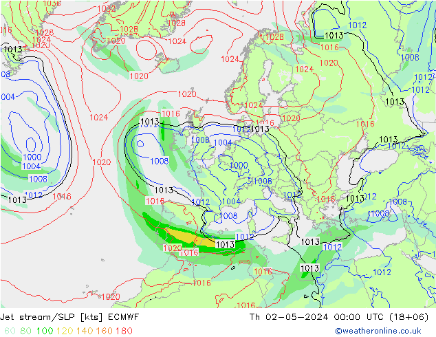 Polarjet/Bodendruck ECMWF Do 02.05.2024 00 UTC