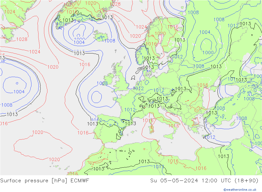 Bodendruck ECMWF So 05.05.2024 12 UTC