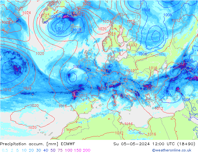 Precipitation accum. ECMWF dom 05.05.2024 12 UTC