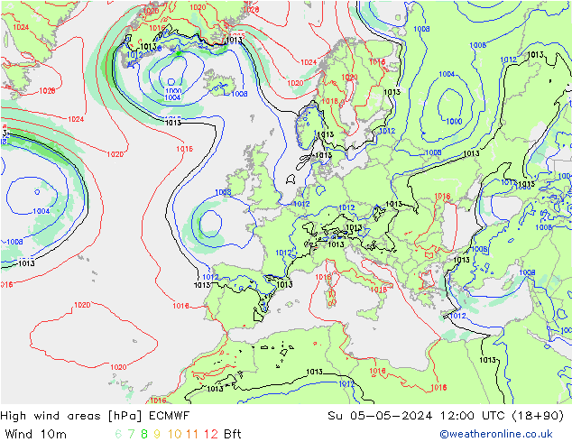 High wind areas ECMWF Su 05.05.2024 12 UTC
