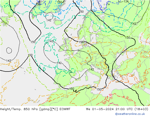 Height/Temp. 850 hPa ECMWF St 01.05.2024 21 UTC
