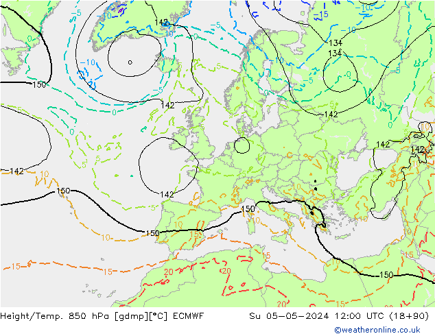 Yükseklik/Sıc. 850 hPa ECMWF Paz 05.05.2024 12 UTC
