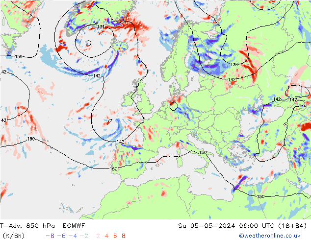 T-Adv. 850 hPa ECMWF Su 05.05.2024 06 UTC