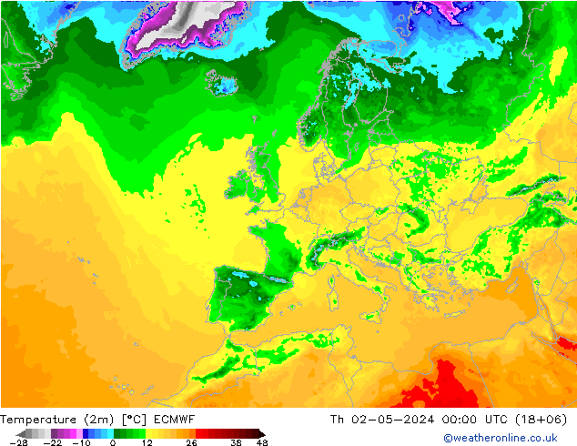 Temperaturkarte (2m) ECMWF Do 02.05.2024 00 UTC