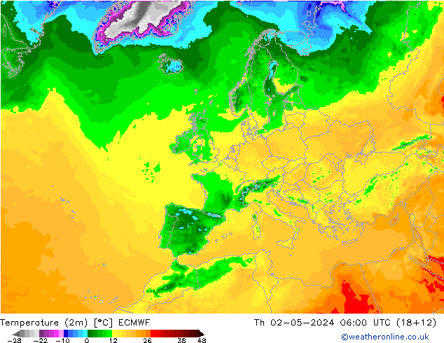 Temperaturkarte (2m) ECMWF Do 02.05.2024 06 UTC