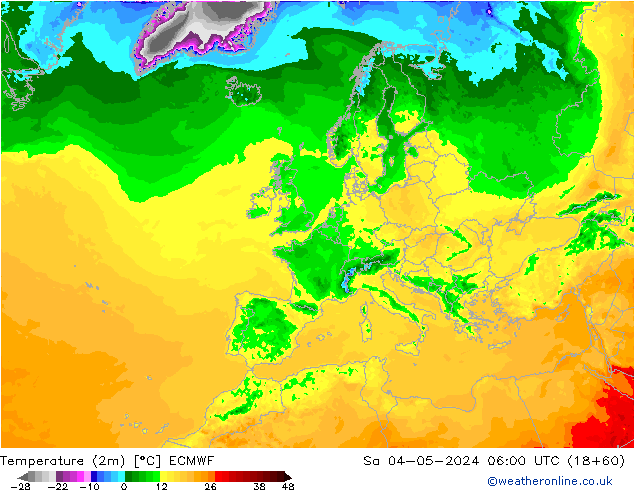 Temperatuurkaart (2m) ECMWF za 04.05.2024 06 UTC