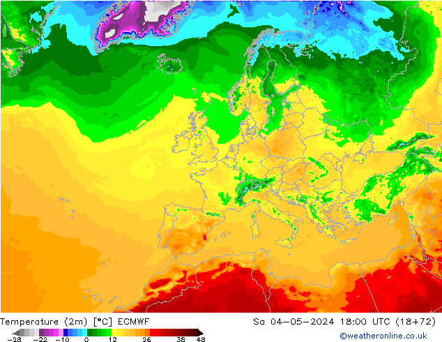Temperatura (2m) ECMWF sab 04.05.2024 18 UTC