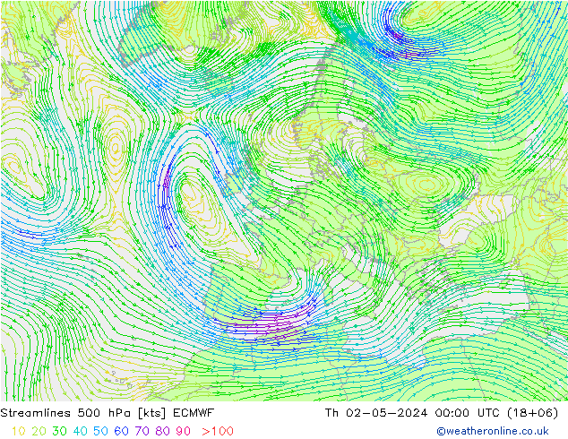 Stromlinien 500 hPa ECMWF Do 02.05.2024 00 UTC