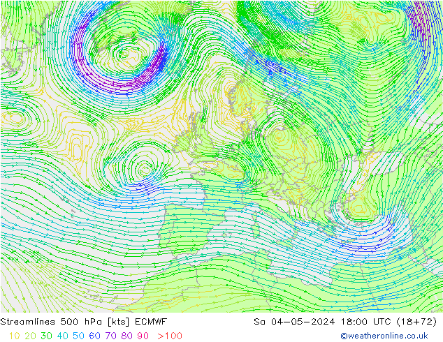 Línea de corriente 500 hPa ECMWF sáb 04.05.2024 18 UTC