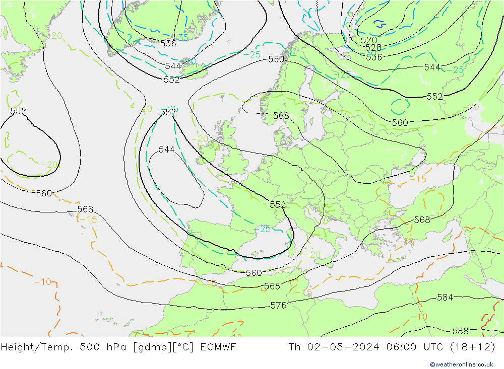 Height/Temp. 500 hPa ECMWF Do 02.05.2024 06 UTC