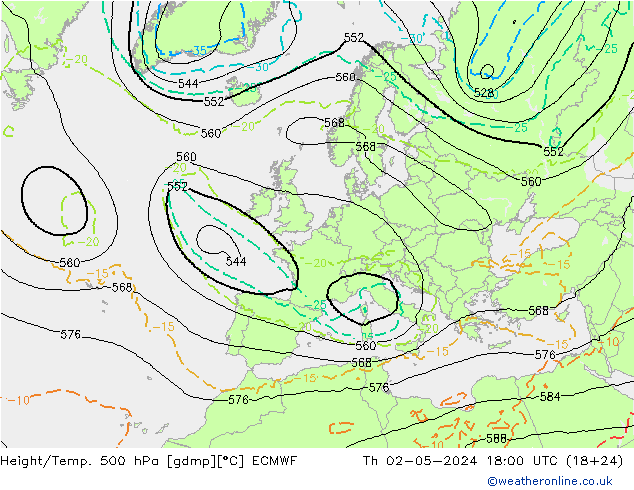 Z500/Rain (+SLP)/Z850 ECMWF Do 02.05.2024 18 UTC