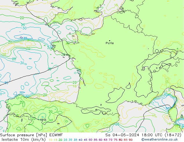 Isotachs (kph) ECMWF Sa 04.05.2024 18 UTC