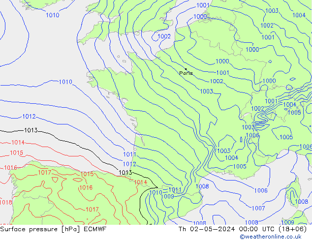 Surface pressure ECMWF Th 02.05.2024 00 UTC