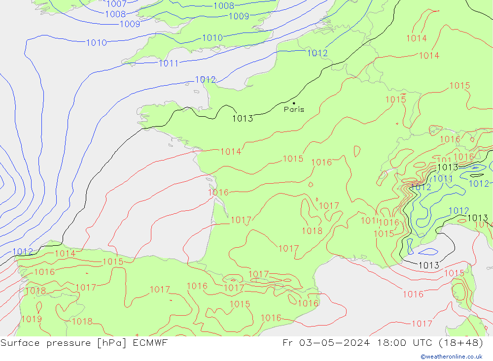 Yer basıncı ECMWF Cu 03.05.2024 18 UTC
