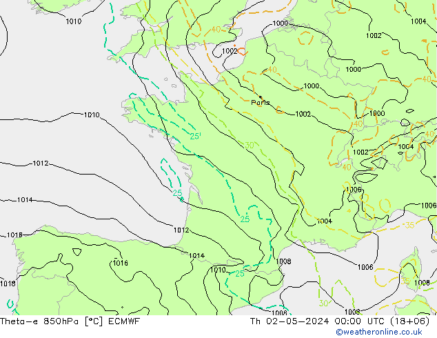 Theta-e 850hPa ECMWF Do 02.05.2024 00 UTC