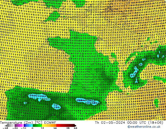 Temperature (2m) ECMWF Th 02.05.2024 00 UTC