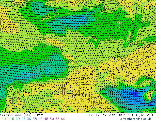 Vent 10 m ECMWF ven 03.05.2024 00 UTC