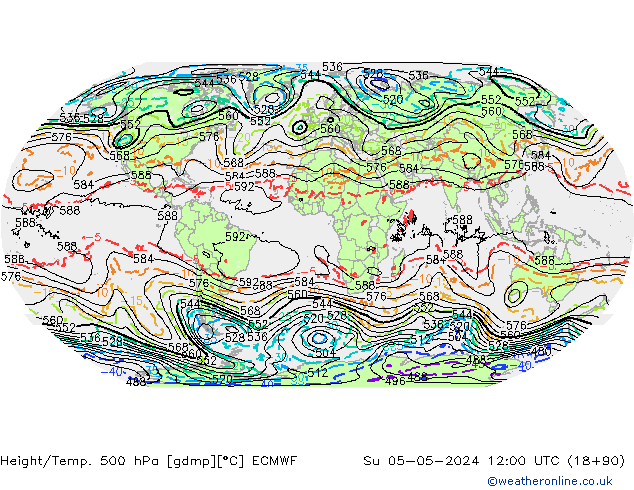 Z500/Rain (+SLP)/Z850 ECMWF dim 05.05.2024 12 UTC