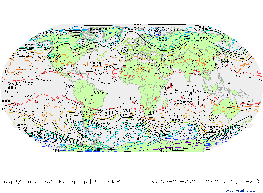 Height/Temp. 500 hPa ECMWF  05.05.2024 12 UTC