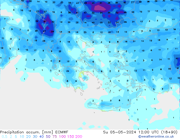 Precipitation accum. ECMWF dom 05.05.2024 12 UTC