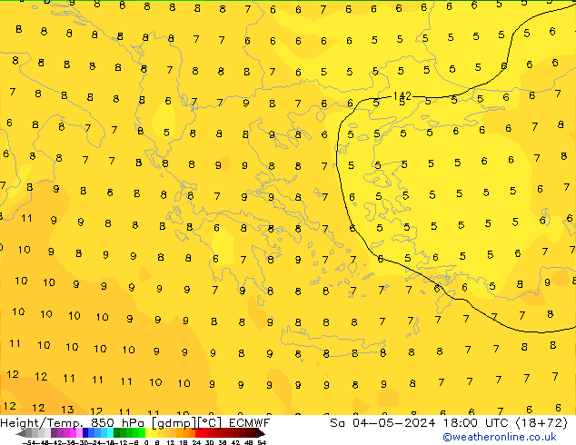 Z500/Yağmur (+YB)/Z850 ECMWF Cts 04.05.2024 18 UTC