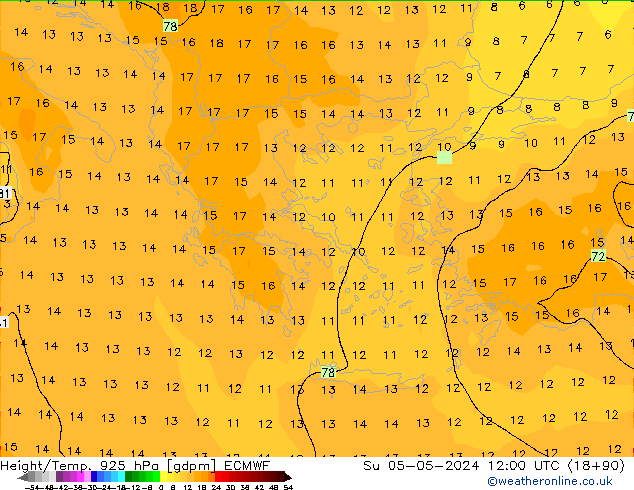 Height/Temp. 925 hPa ECMWF Su 05.05.2024 12 UTC