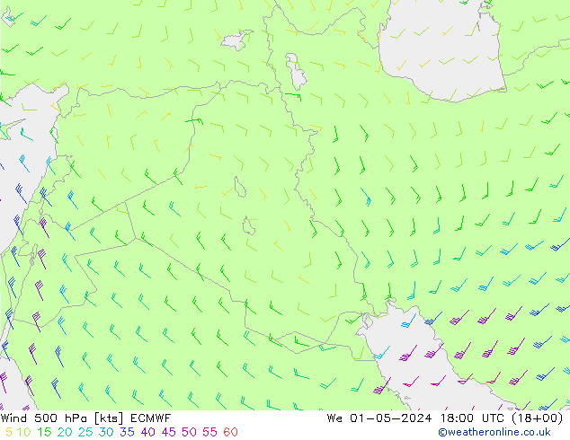 Wind 500 hPa ECMWF We 01.05.2024 18 UTC