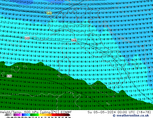 Z500/Rain (+SLP)/Z850 ECMWF Su 05.05.2024 00 UTC