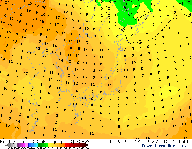 Height/Temp. 850 hPa ECMWF Fr 03.05.2024 06 UTC