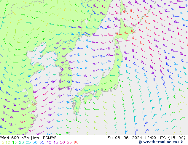 Rüzgar 500 hPa ECMWF Paz 05.05.2024 12 UTC