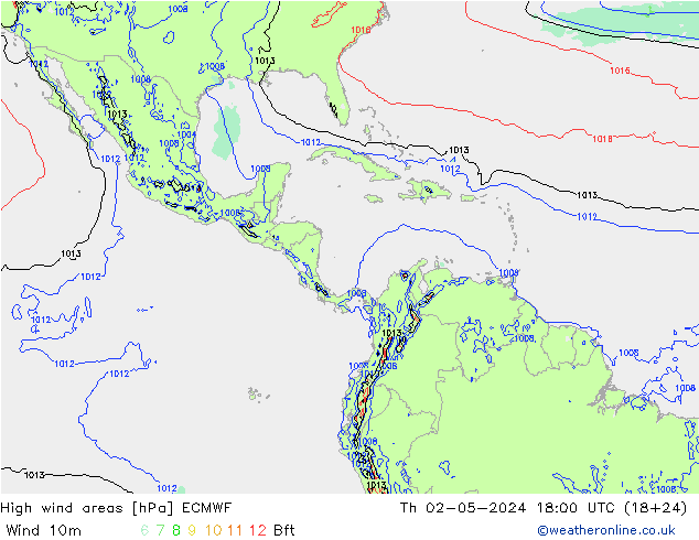 High wind areas ECMWF Qui 02.05.2024 18 UTC