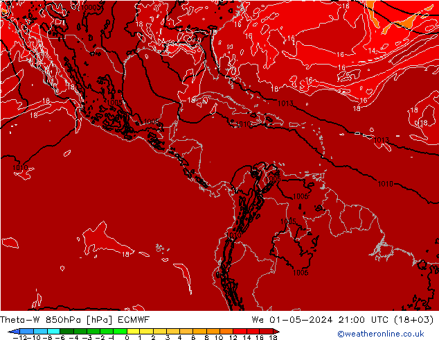 Theta-W 850гПа ECMWF ср 01.05.2024 21 UTC